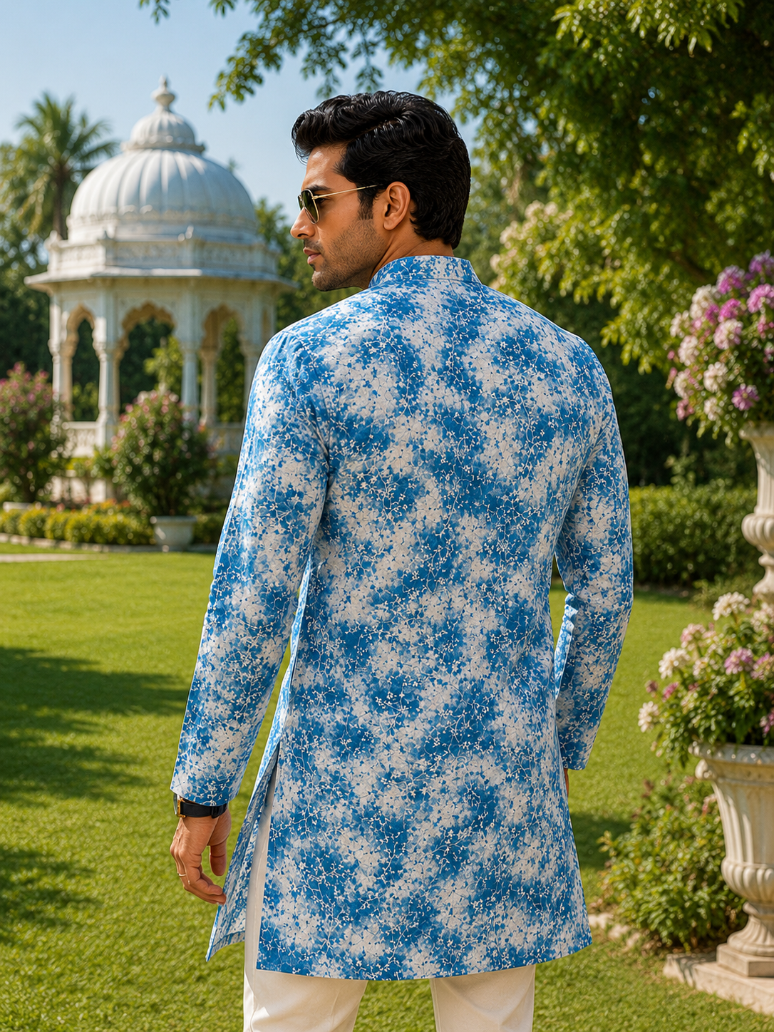 ShreeVastram Earthy Floral Blue Brocade Kurta Set